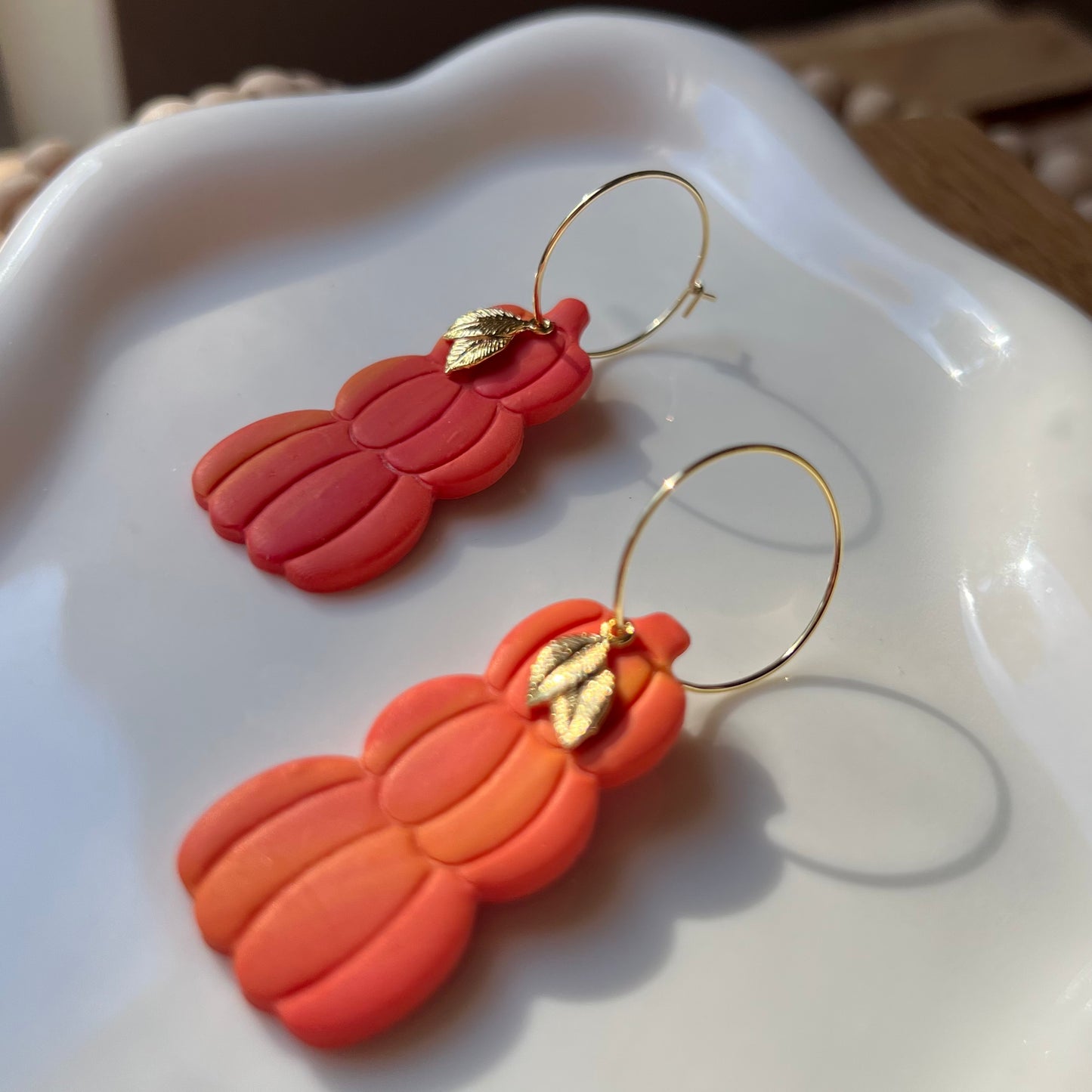 Autumn Pumpkin Stack Polymer Clay Hoop Earrings