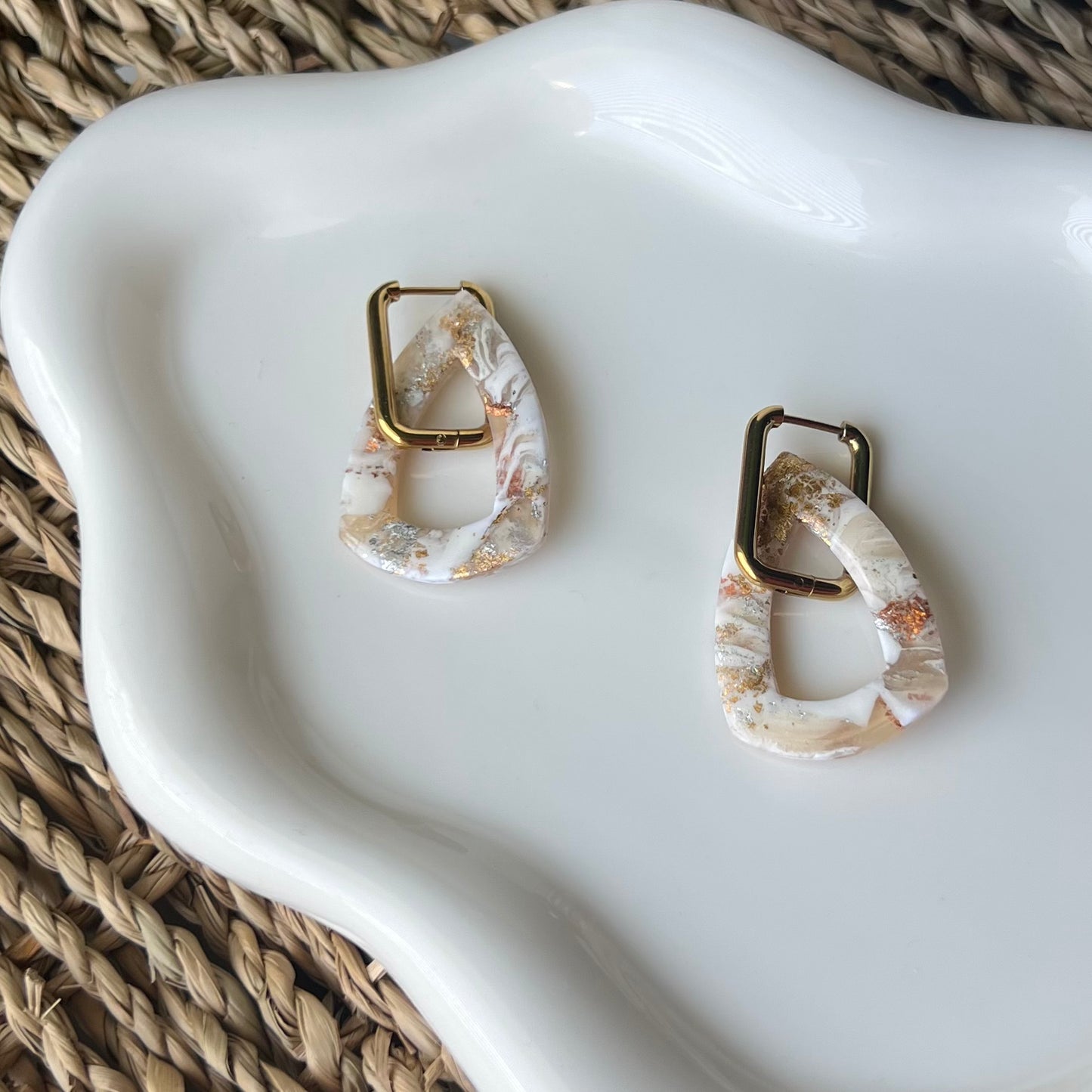 Warm Ivory Huggie Hoop Clay Earrings