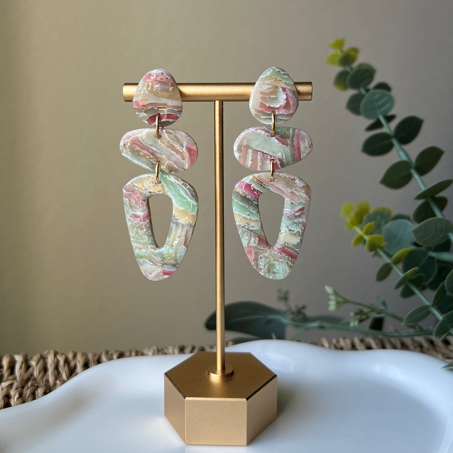 Agate Polymer Clay Statement Dangle Earrings