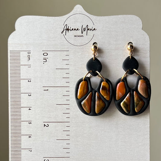 Polymer Clay Earrings - Amber Flame: Handmade Bezel Earrings, Lightweight Dangles