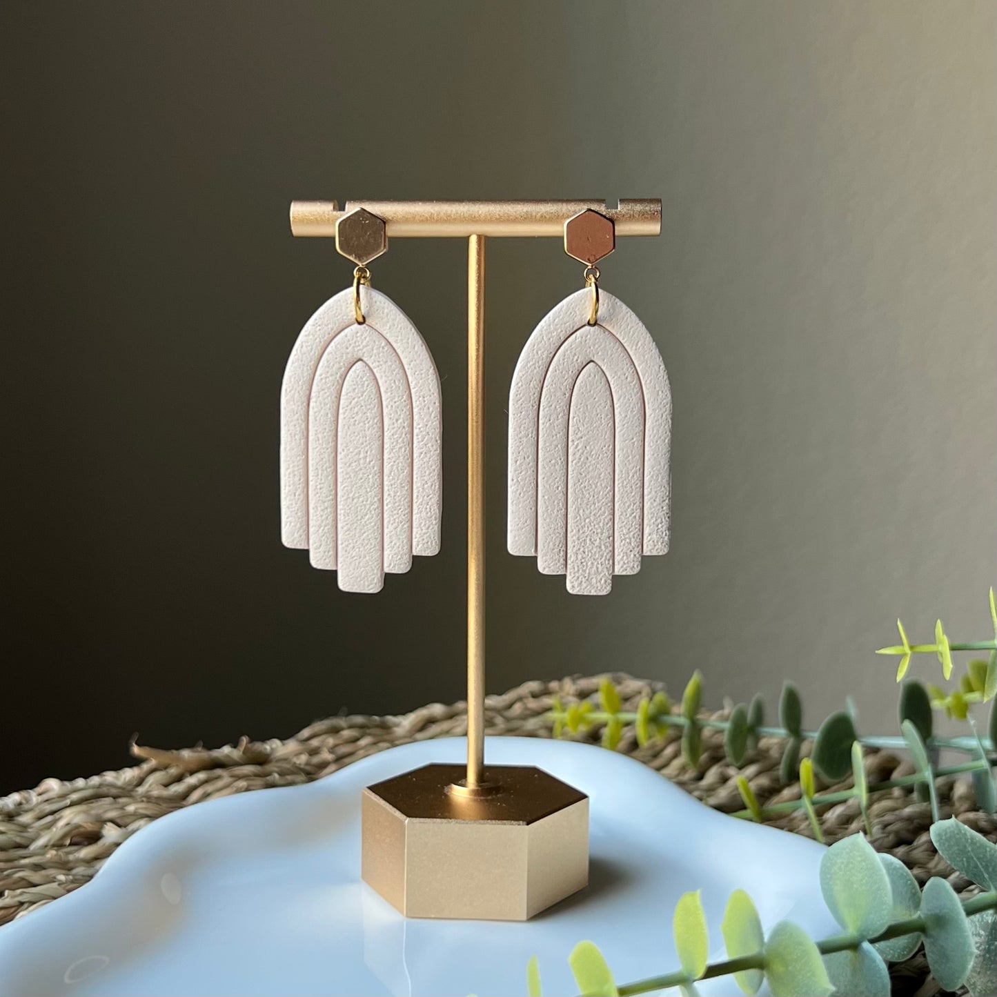Cream Tiered Arches Polymer Clay Dangle Earrings