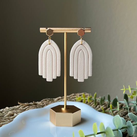 Cream Tiered Arches Polymer Clay Dangle Earrings