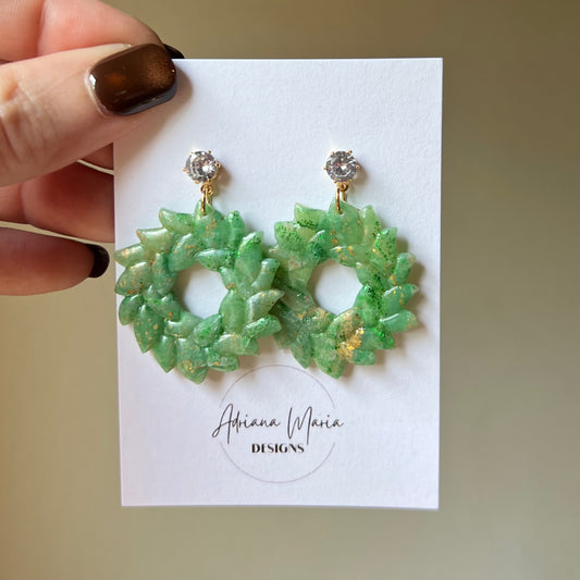 Green Marbled Wreath Earrings
