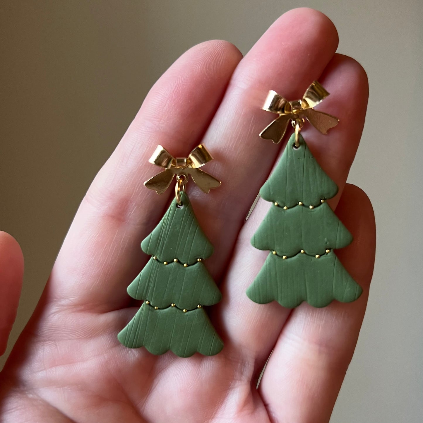 Green Christmas Tree Polymer Clay Earrings