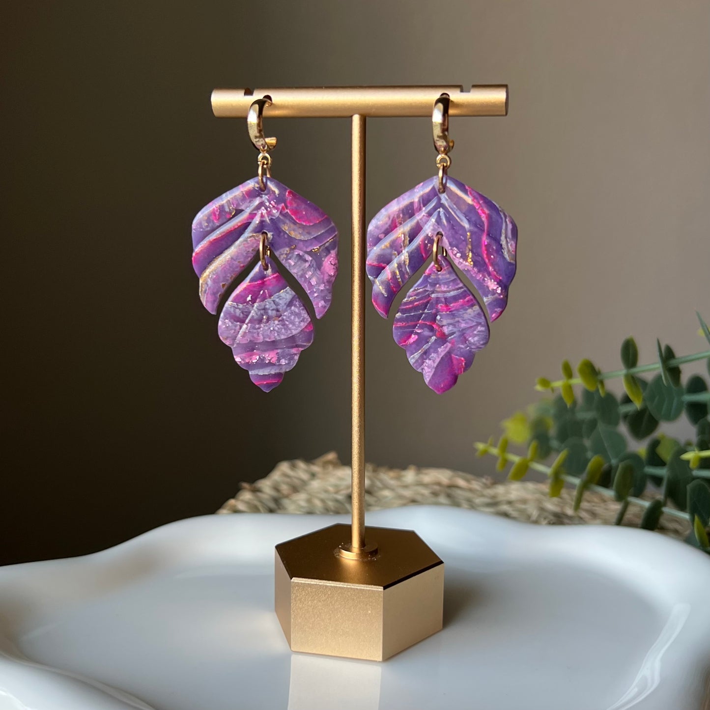 Dream In Purple: Agate Marbled Polymer Clay Earrings