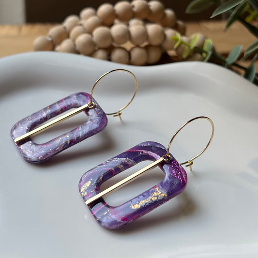 Dream In Purple: Agate Marbled Polymer Clay Hoop Earrings
