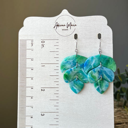 Polymer Clay Earrings - Ocean Sea Breeze Marbled Lightweight Dangles