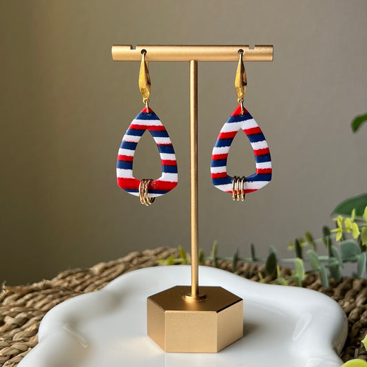 Red, Blue, and White Striped Polymer Clay Dangle Earrings