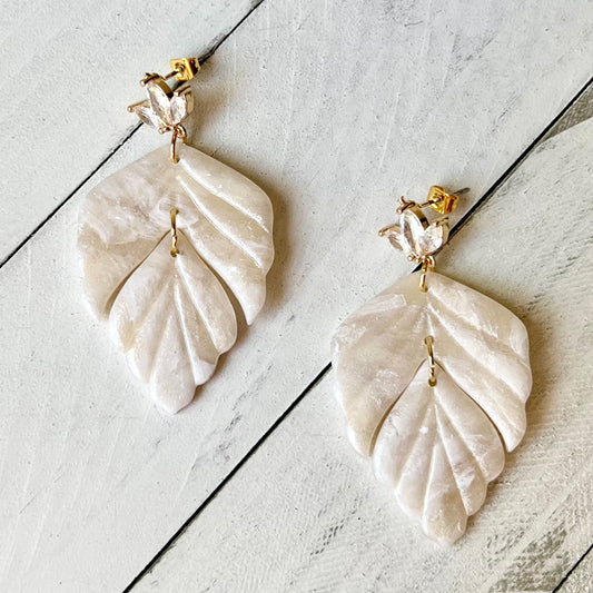 Cream Translucent Polymer Clay Earrings - Bridal Collection