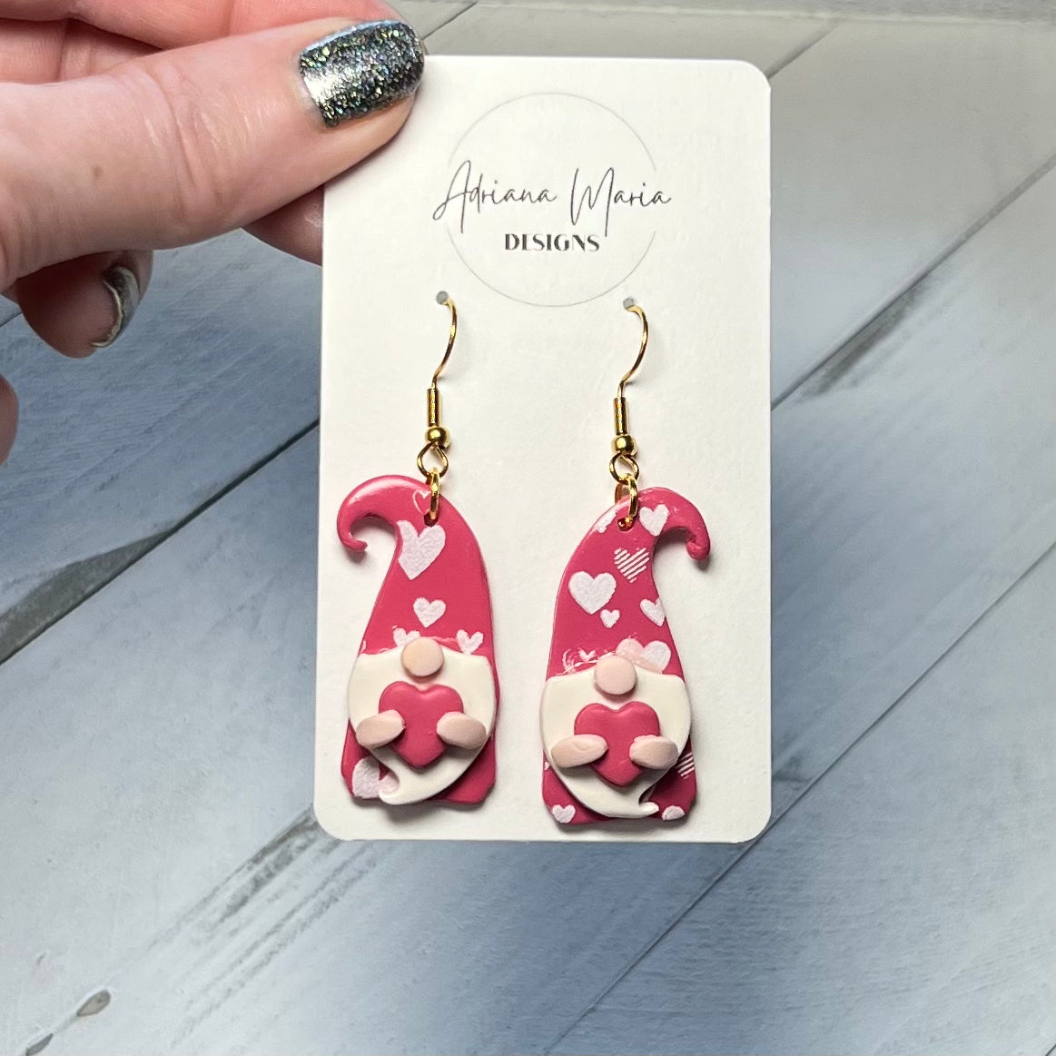 Heart Gnome Polymer Clay Dangle Earrings