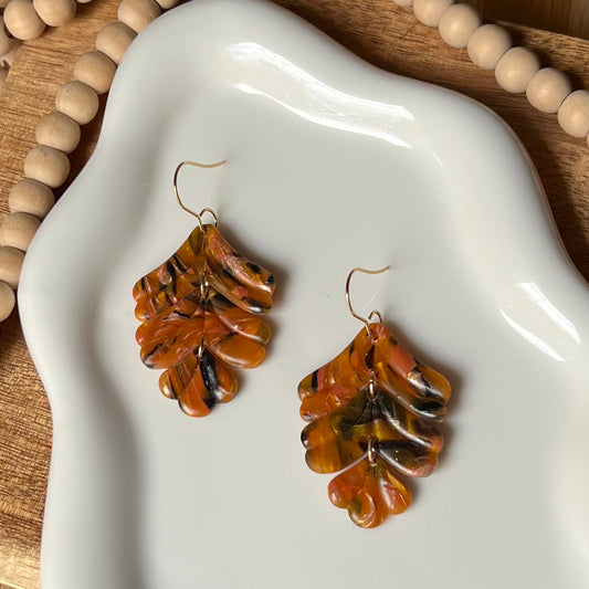 Amber Flame: Foliage Polymer Clay Earrings
