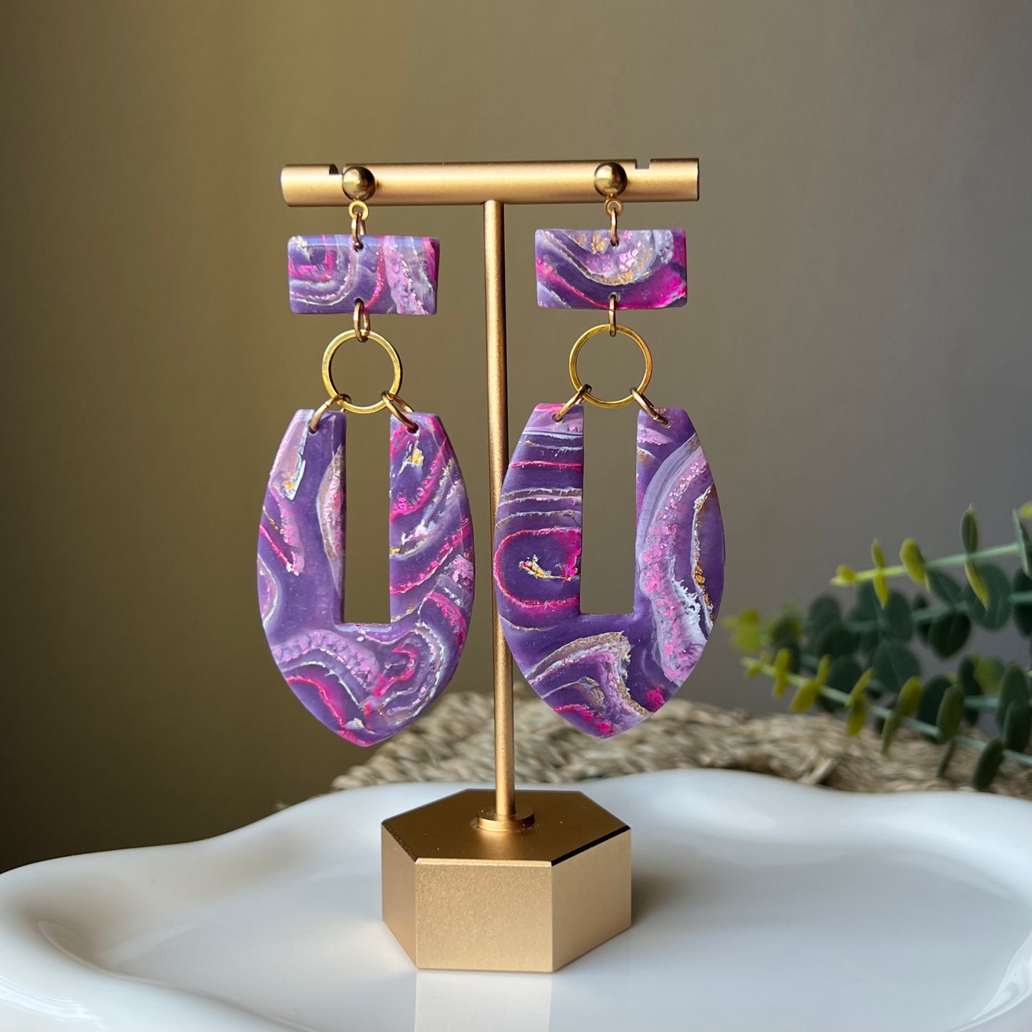 Dream In Purple: Agate Marbled Polymer Clay Statement Earrings