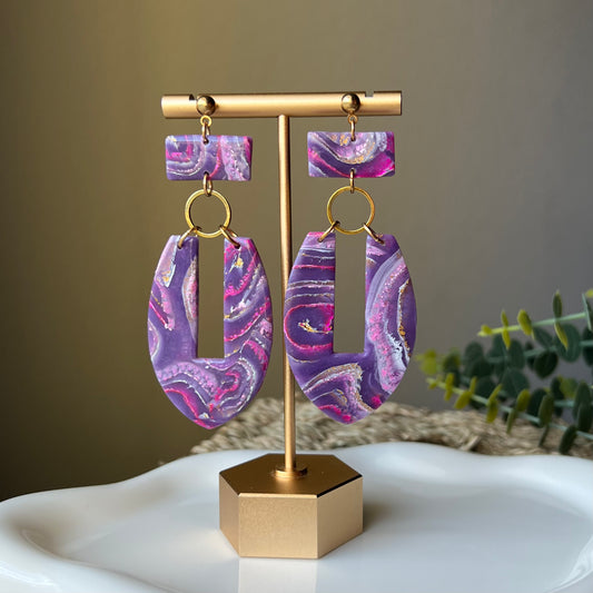 Dream In Purple: Agate Marbled Polymer Clay Statement Earrings
