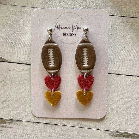 Big Game Day Football & Heart Polymer Clay Dangles