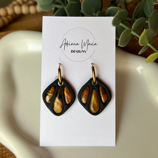 Amber Flame: Bezel Polymer Clay Huggie Hoop Earrings