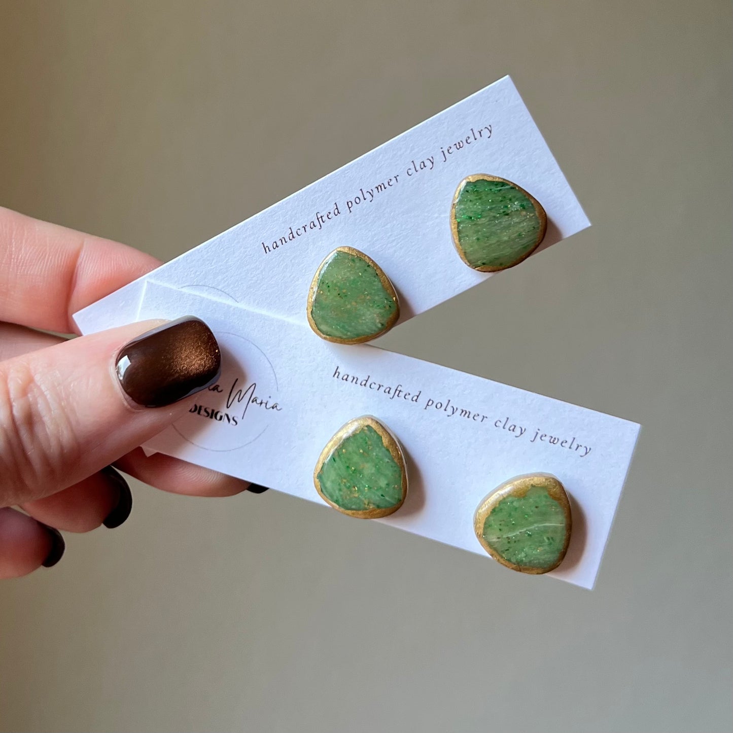 Green Marbled Polymer Clay Stud Earrings