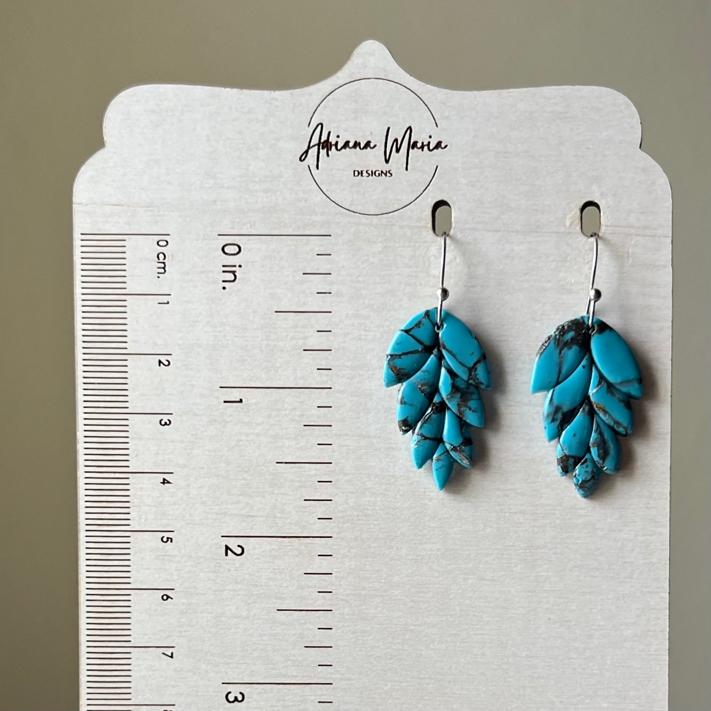 Turquoise Stone Inspired Leaf Polymer Clay Dangle Earrings