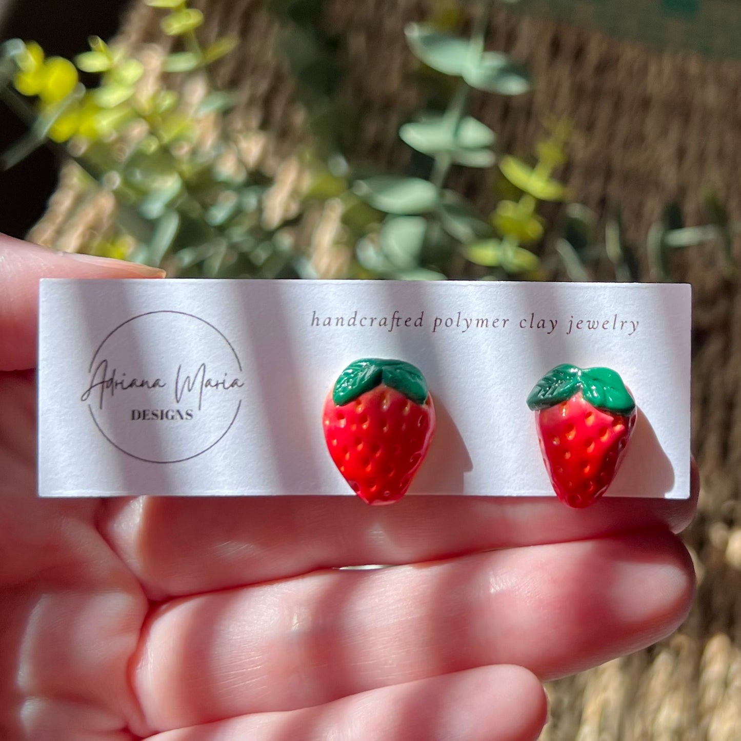 Mini Red Strawberry Polymer Clay Stud Earrings, miniature fruit realistic