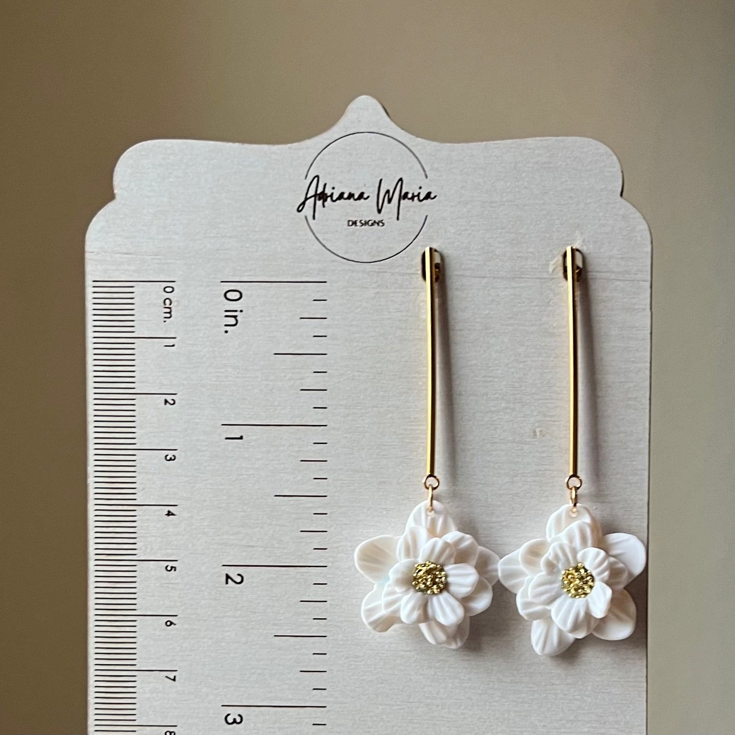White Flower Drops Polymer Clay Earrings