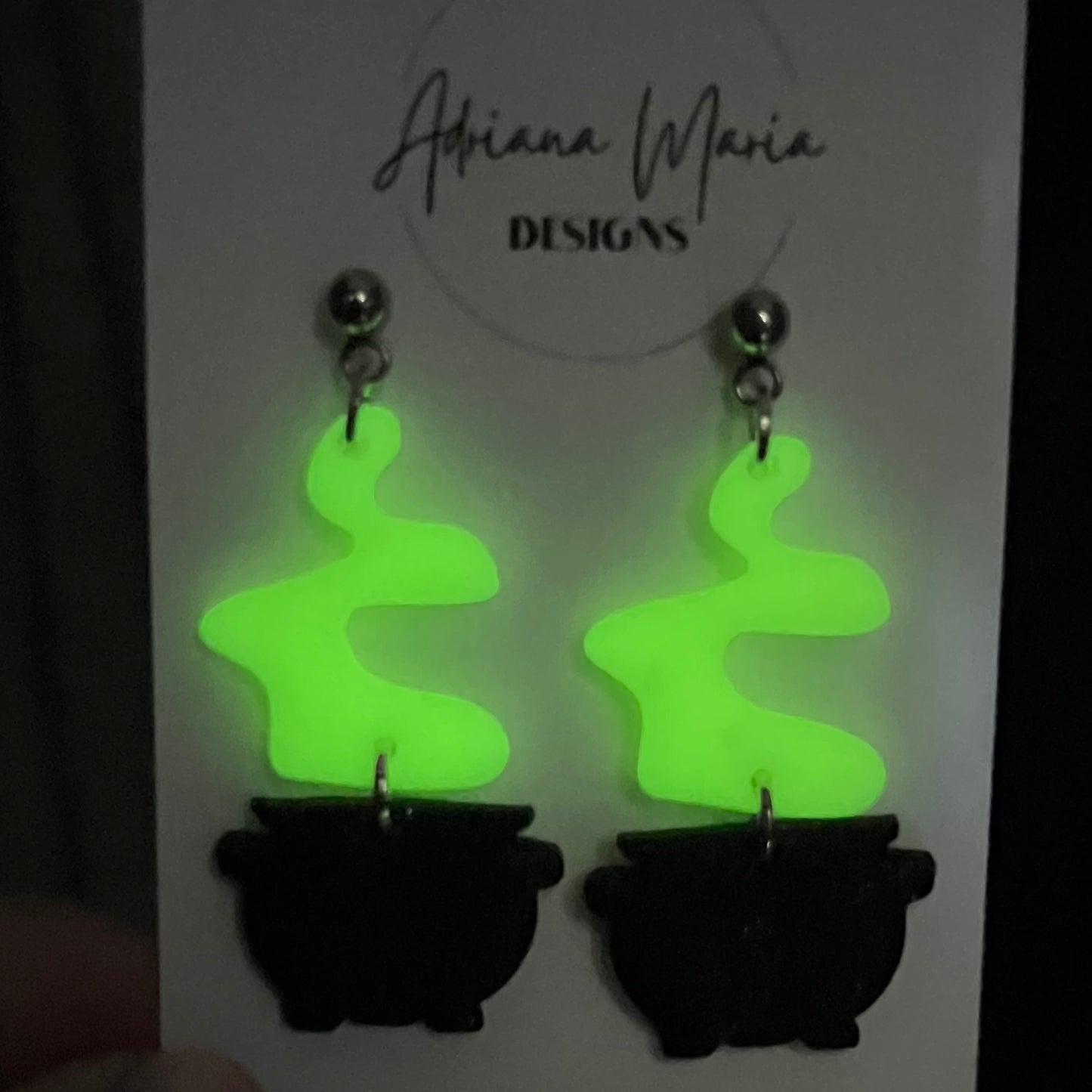 Witch’s Cauldron Clay Earrings - Glow in the dark