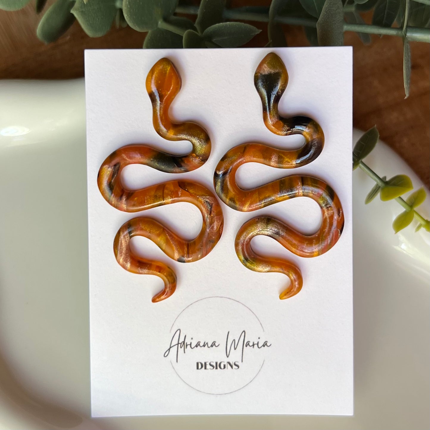 Amber Flame: Snake Polymer Clay Earrings