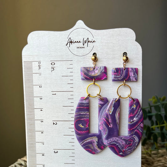 Dream In Purple: Agate Marbled Polymer Clay Statement Earrings