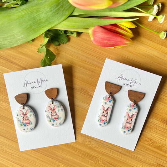 Bunny Floral Polymer Clay Earrings