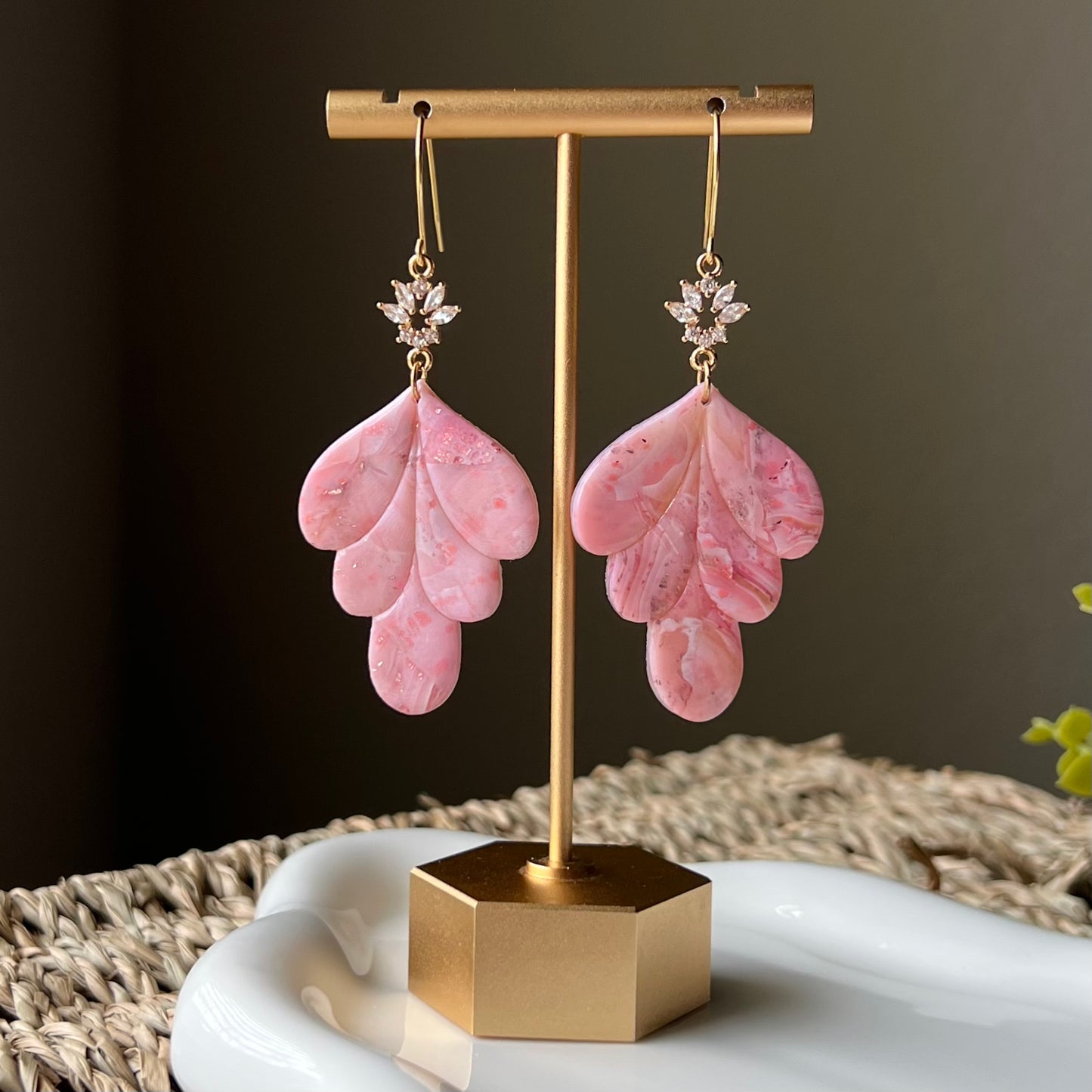 Rose Quartz Inspired Polymer Clay Earrings