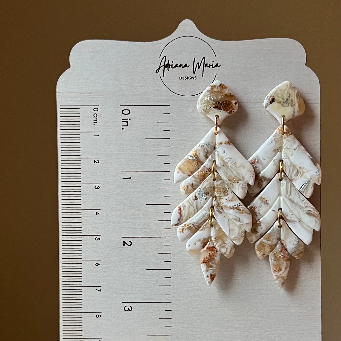 Warm Ivory Feather Statement Clay Earrings