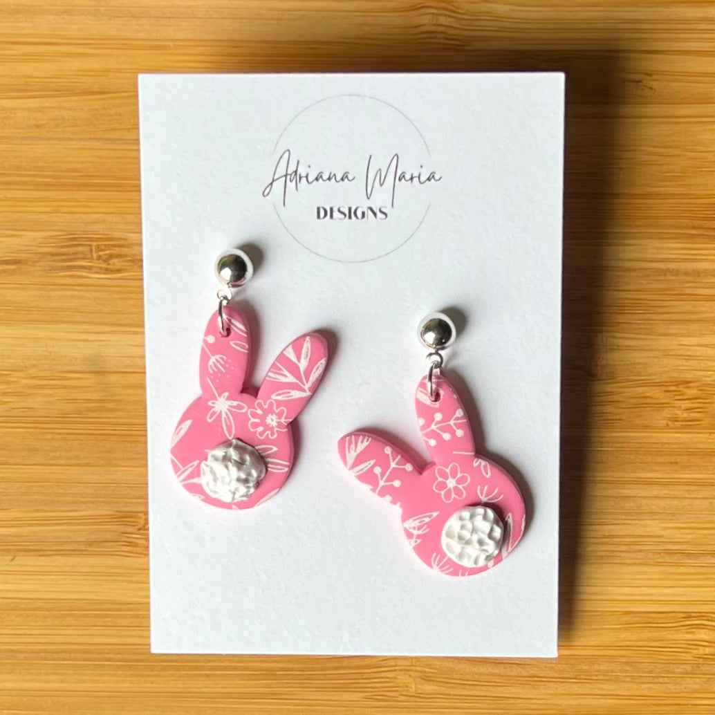 Pastel Floral Bunny Polymer Clay Earrings