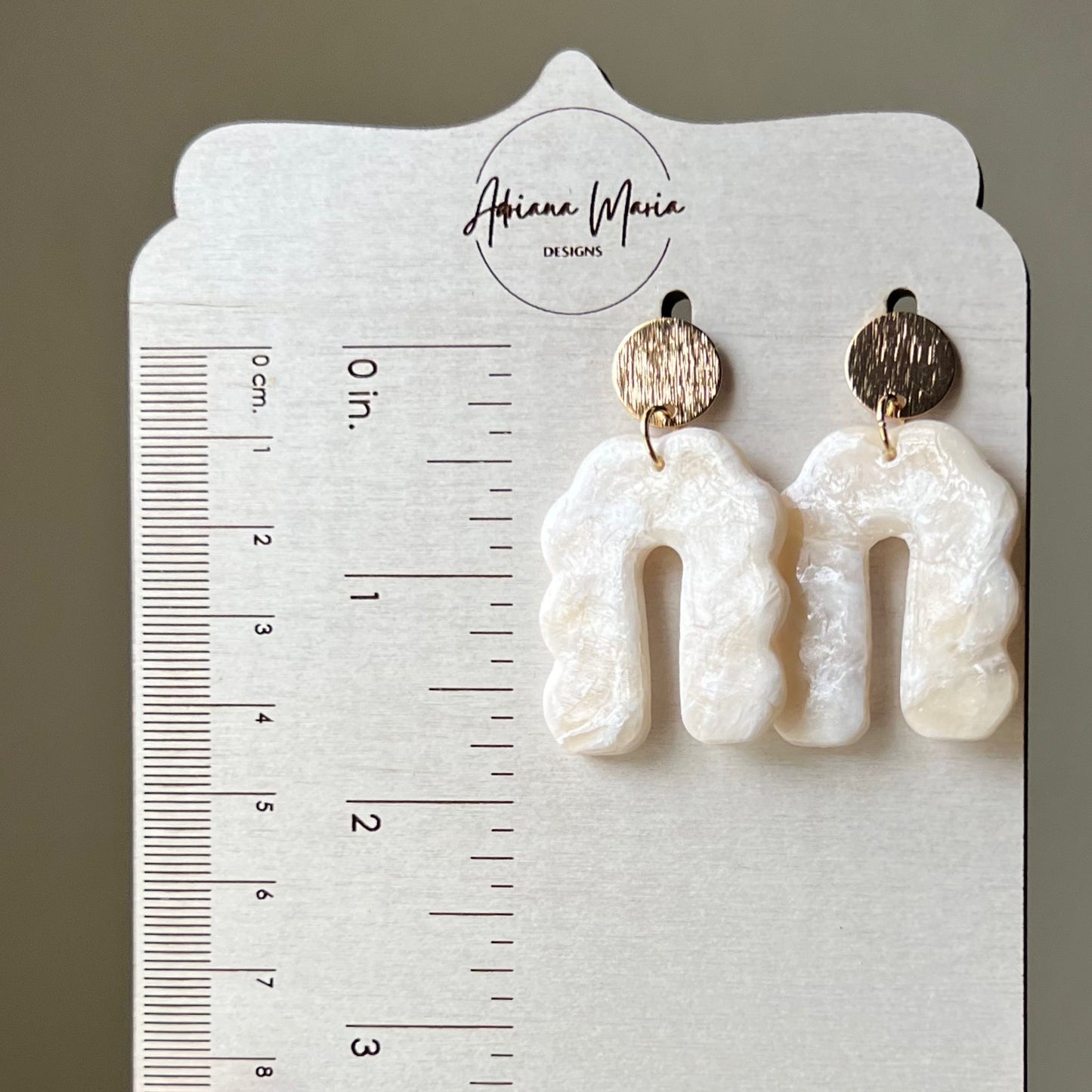 Ivory Marbled Scalloped Arches Polymer Clay Earrings