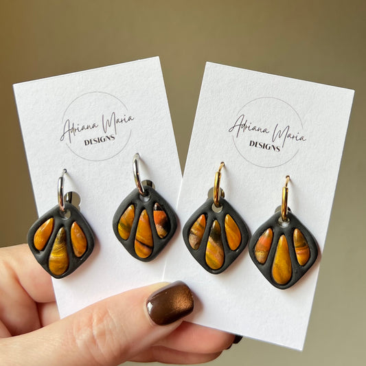 Amber Flame: Bezel Polymer Clay Huggie Hoop Earrings