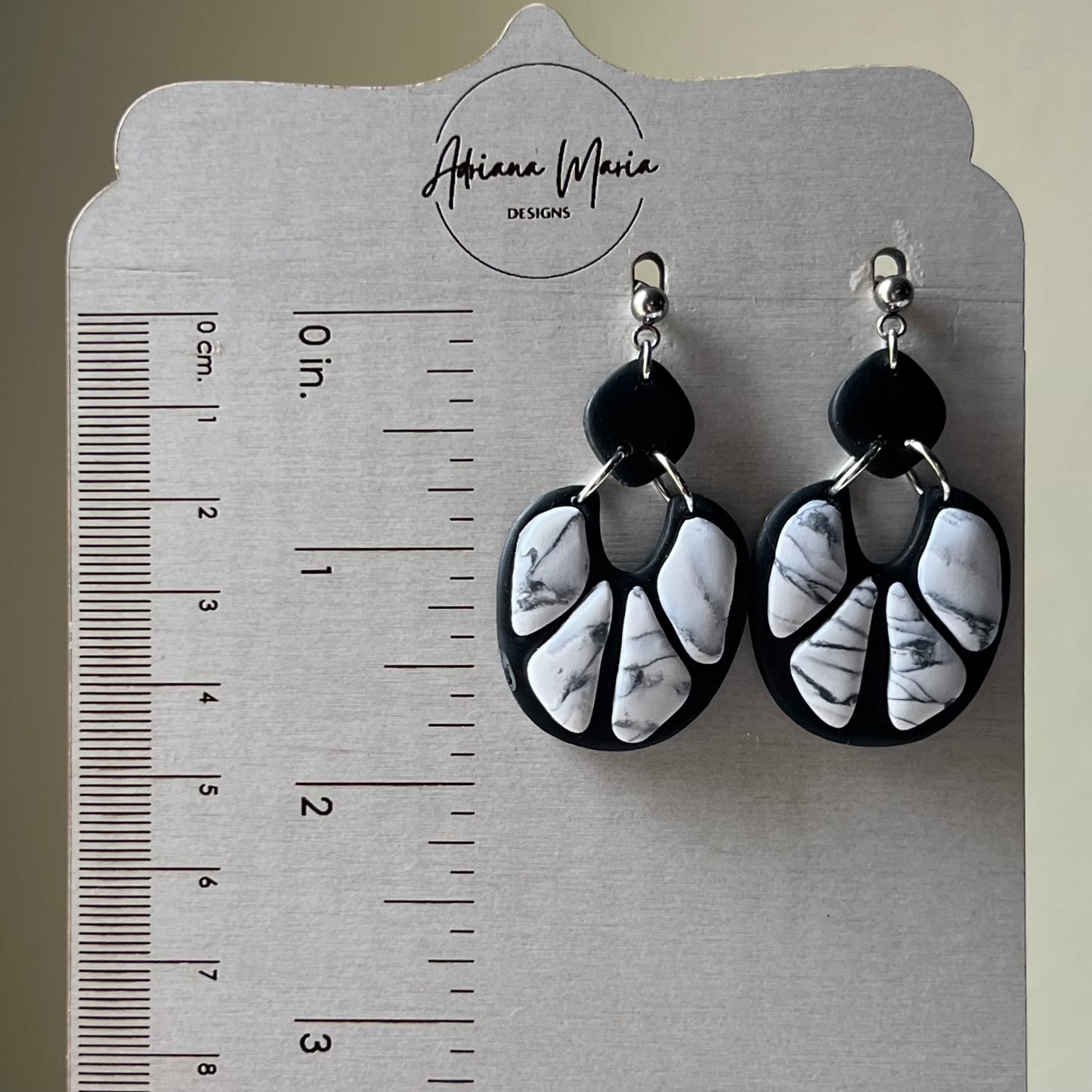 Black & White Marbled Howlite Bezel Polymer Clay Earrings