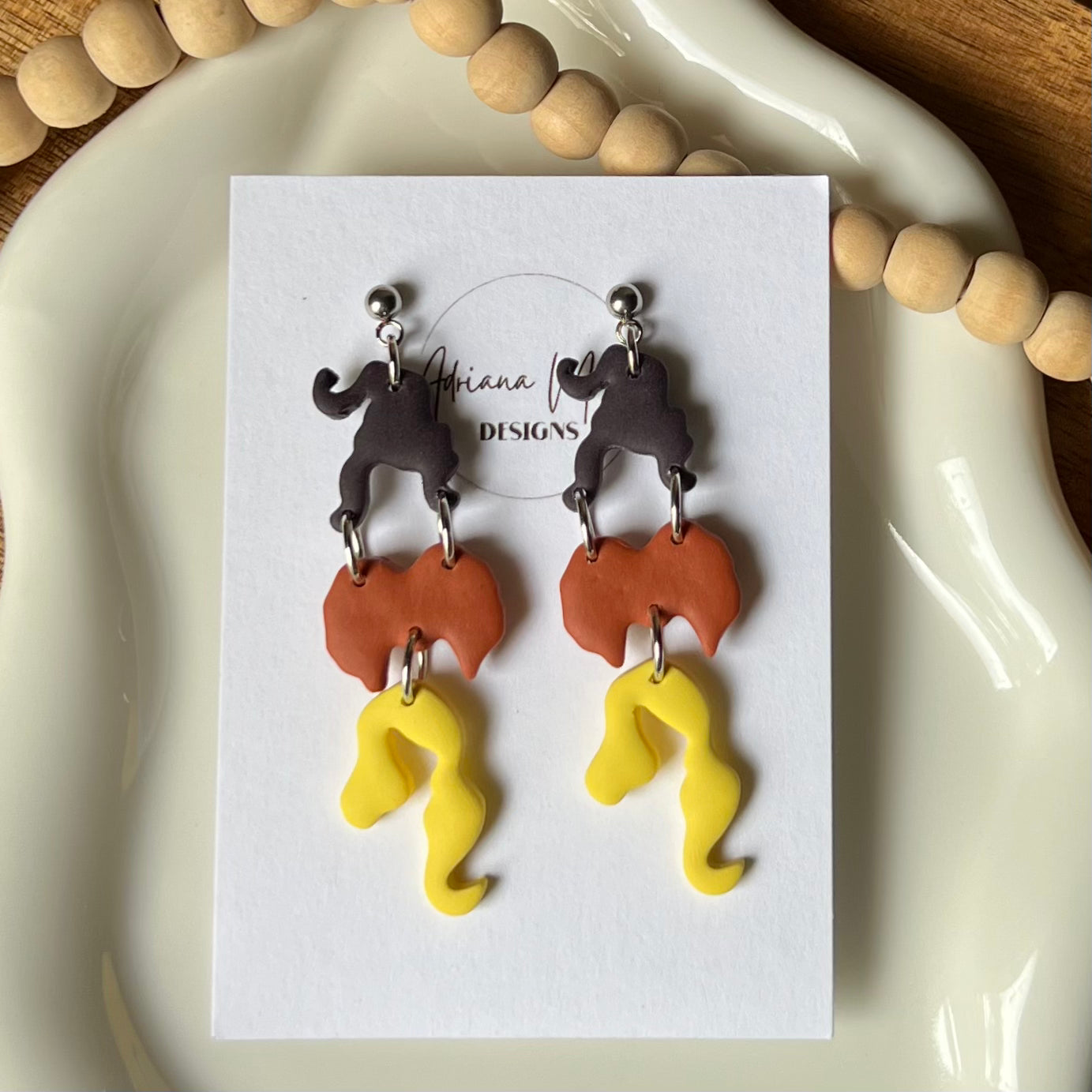 Three Sisters Witch Hair Polymer Clay Dangle Earrings