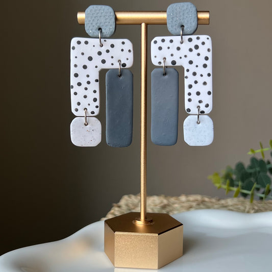 Geometric Tiered Polymer Clay Dangle Earrings