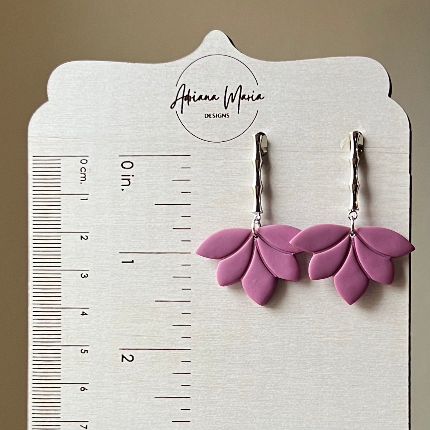 Mauve Purple Lotus Polymer Clay Dangle Earrings