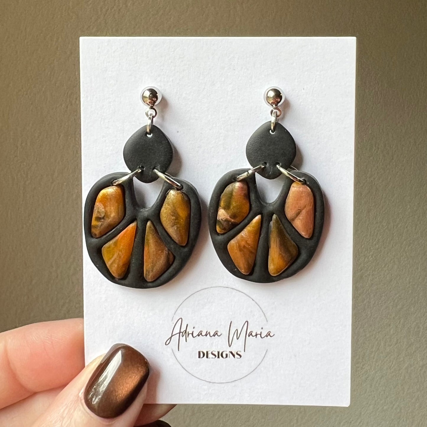 Amber Flame: Bezel Polymer Clay  Earrings