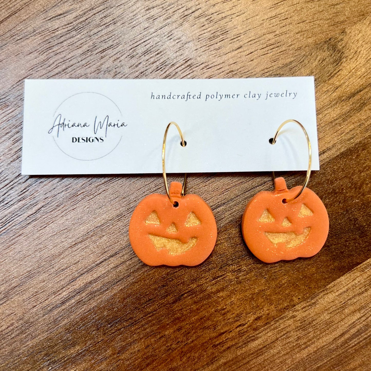 Orange Halloween Jack o’lantern Pumpkin Polymer Clay Hoop Earrings