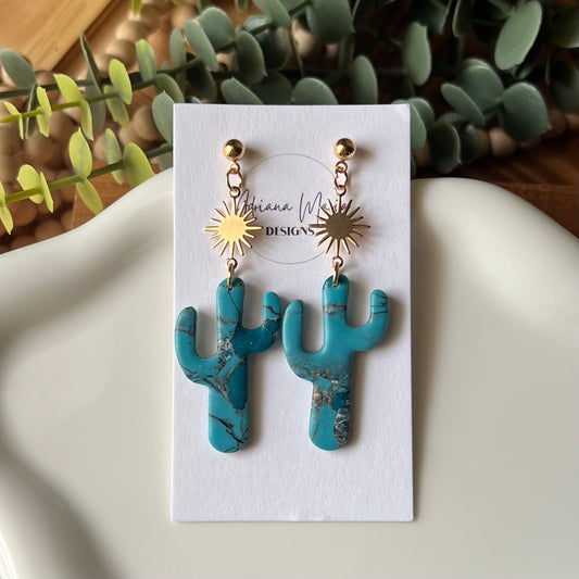 Cactus Turquoise Polymer Clay Earrings