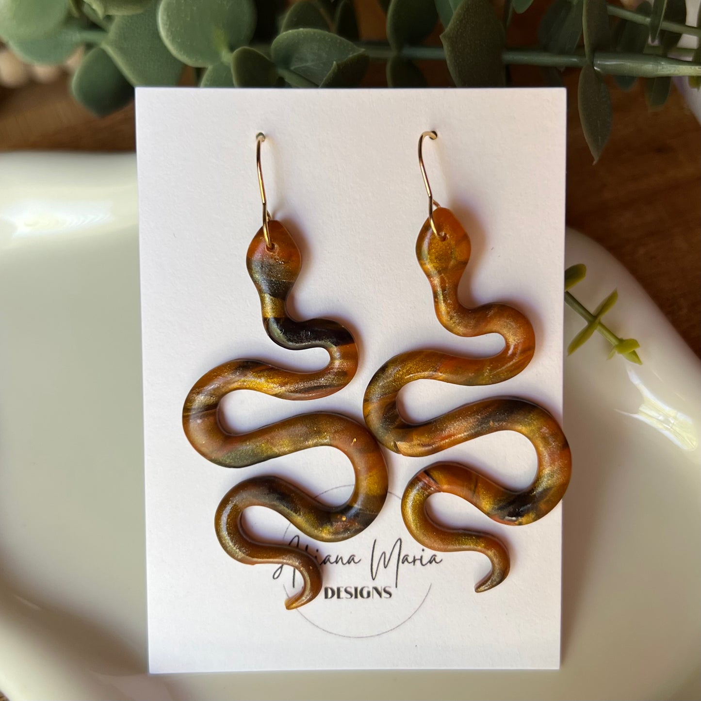 Amber Flame: Snake Polymer Clay Earrings