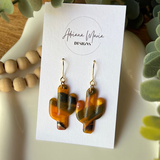 Amber Flame: Cactus Polymer Clay Earrings