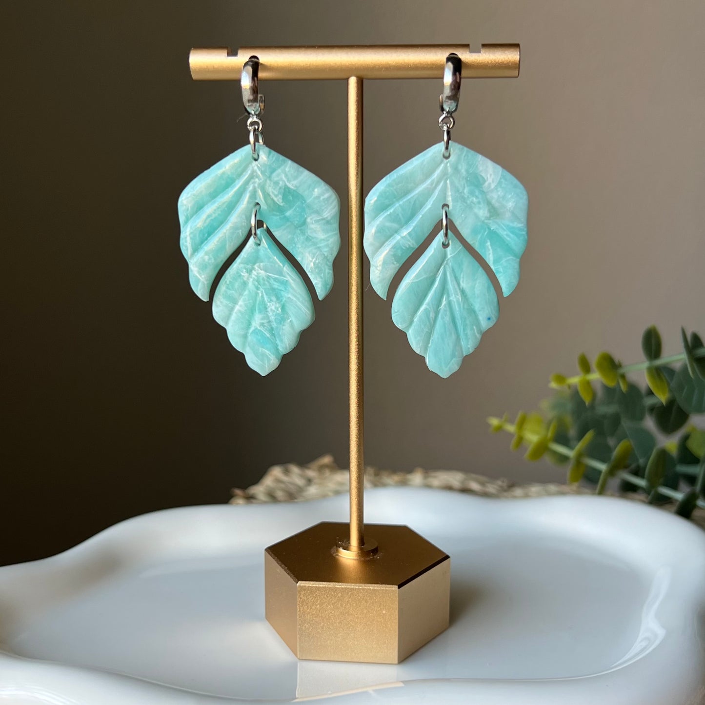 Ocean Waves Polymer Clay Half Hoop Earrings