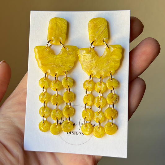 Yellow Marbled Polymer Clay Statement Earrings