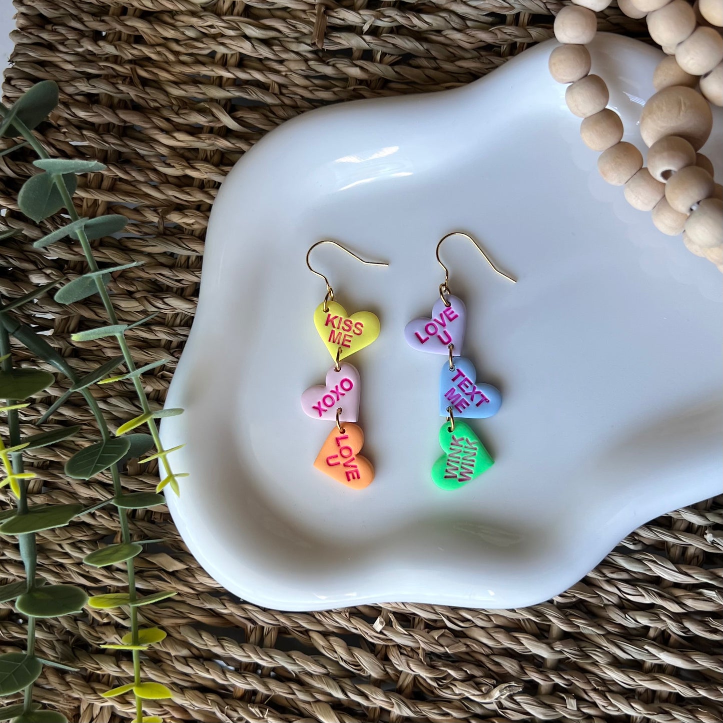 Valentine’s Day Conversation Candy Heart Polymer Clay Dangle Earrings