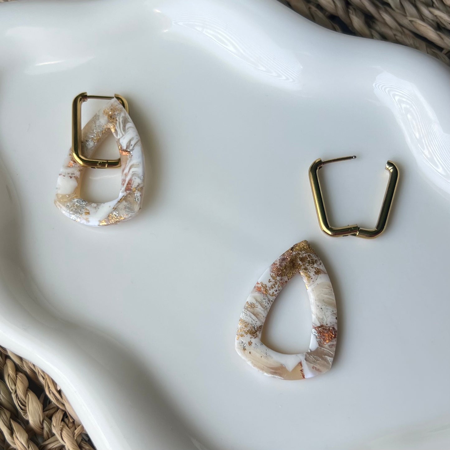 Warm Ivory Huggie Hoop Clay Earrings