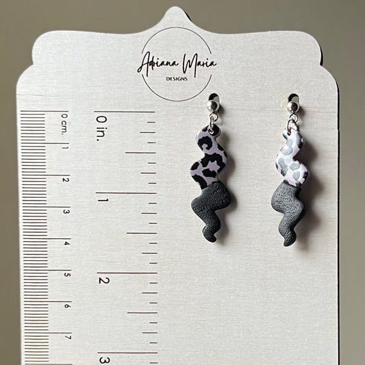 Animal Print Black Color Block Squiggle Clay Earrings