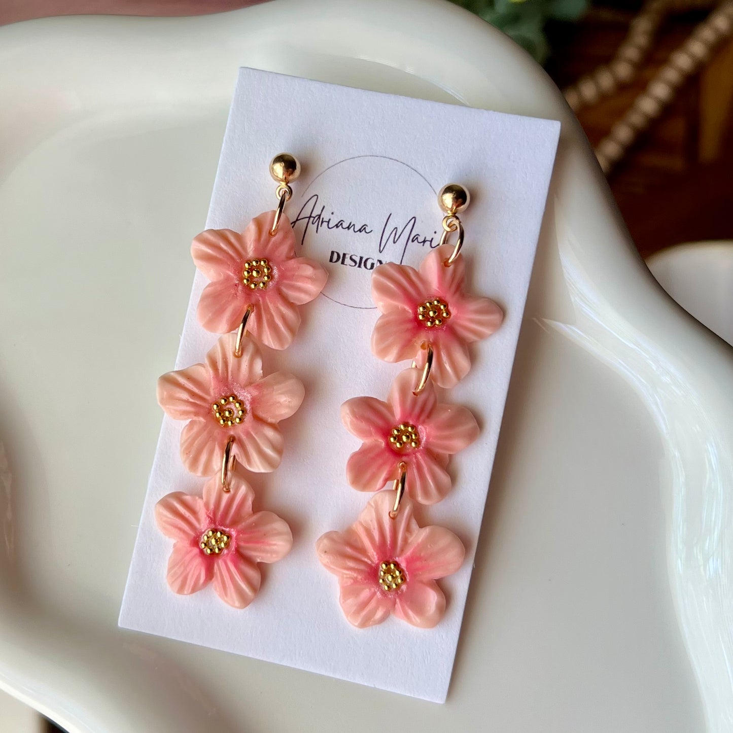 Triple Cherry Blossom Sakura Flower Clay Earrings