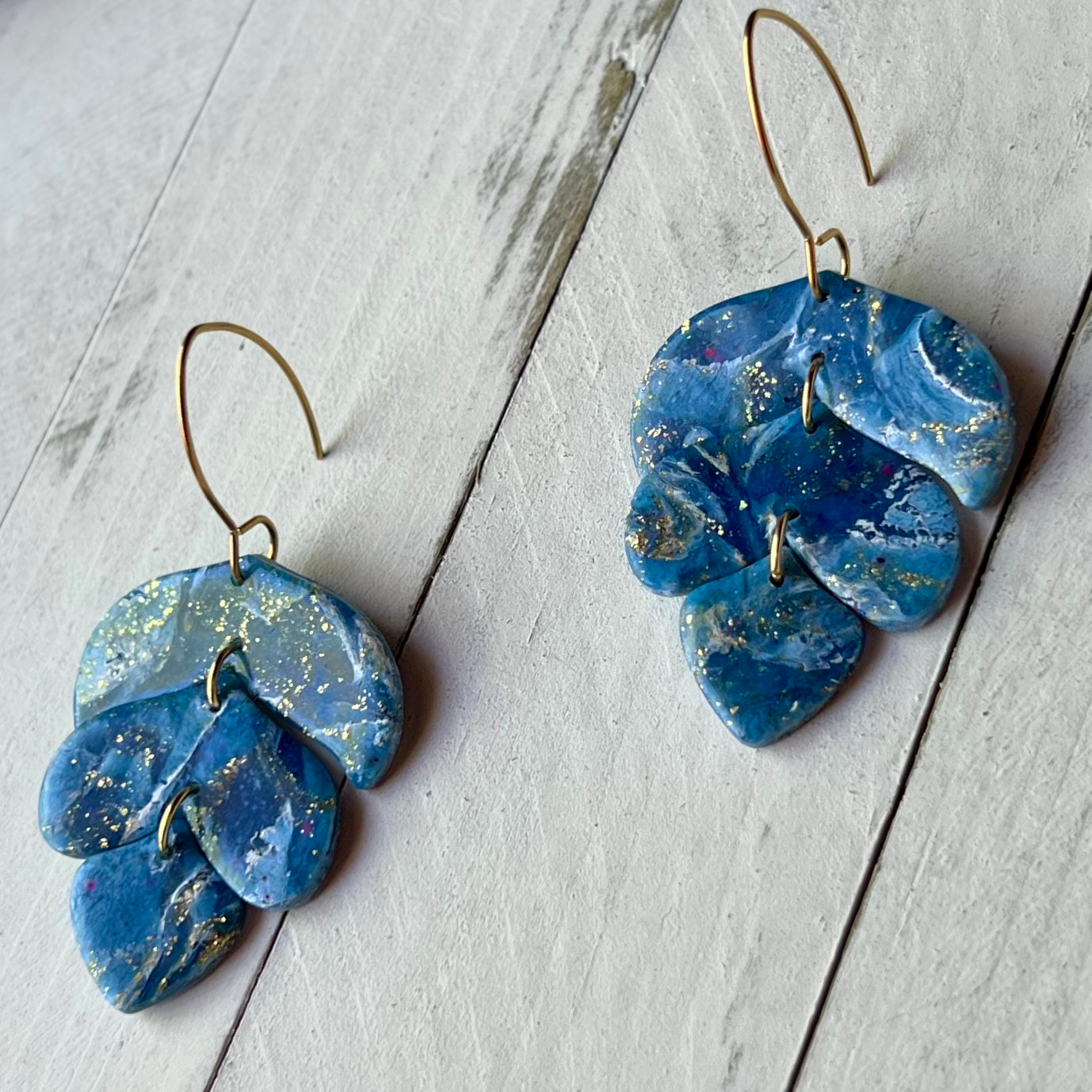 Dark Blue Translucent Polymer Clay Statement Earrings