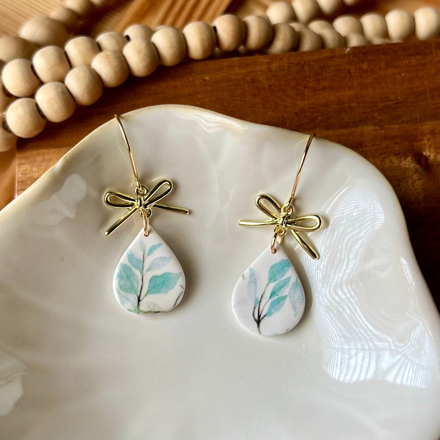 Spring Floral & Bow Polymer Clay Dangle Earrings