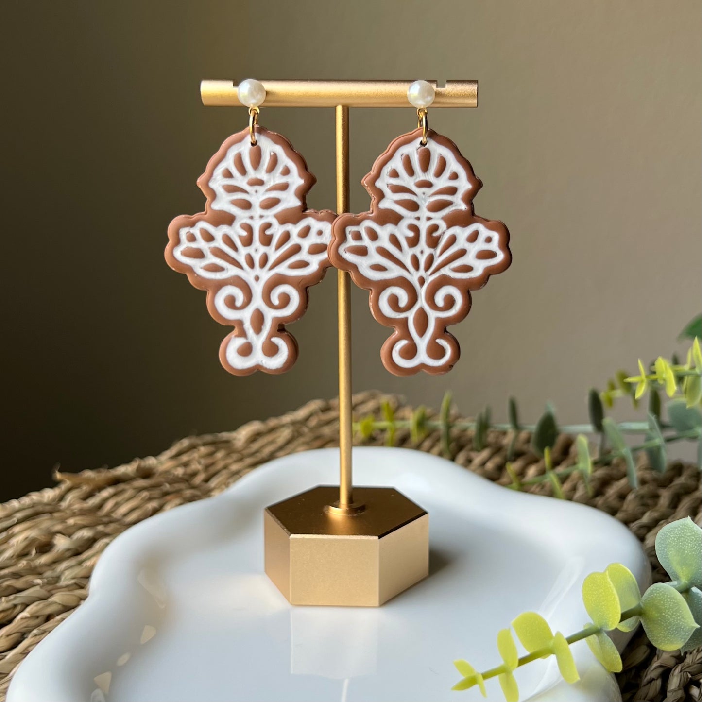 Mocha Bloom Clay Statement Earrings